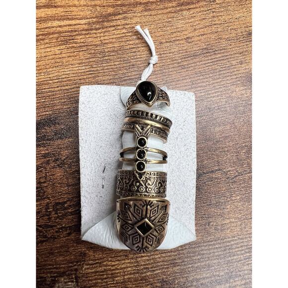 NWT Free People Count Your Lucky Stars Stacking Rings Set of 5 Gold Black - Picture 2 of 5